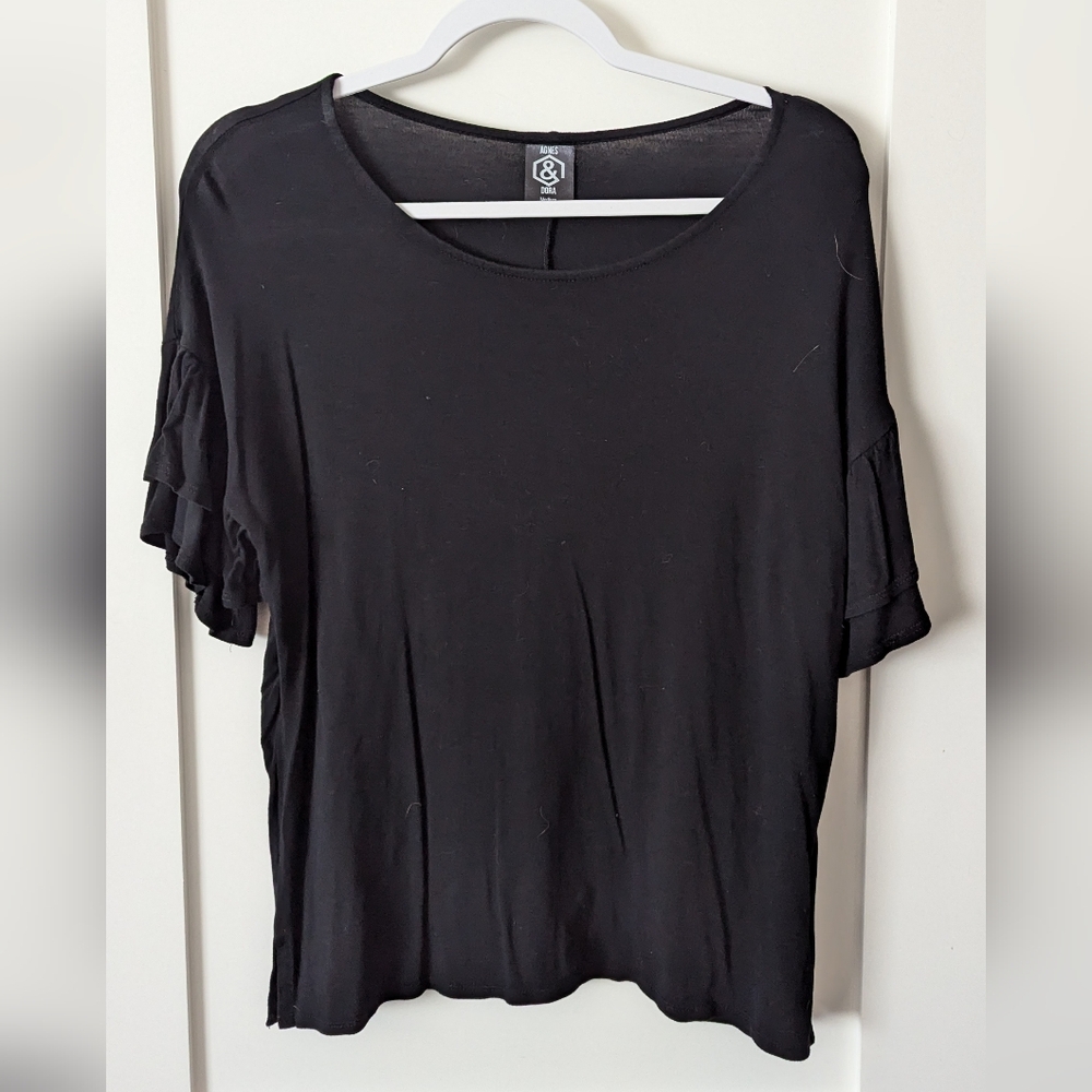 Agnes & Dora Black Frill Sleeve Top